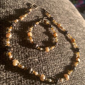 Matching brown pearl bracelet and necklace